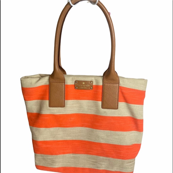 kate spade Handbags - Kate Spade Bon Shopper Jubilee Stripe Orange Khaki